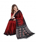 Red Cotton Printed Sambalpuri Kotki Saree With Unstitched Blouse Piece For Women