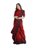 Red Cotton Printed Sambalpuri Kotki Saree With Unstitched Blouse Piece For Women