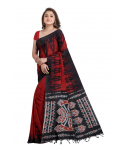 Red Cotton Printed Sambalpuri Kotki Saree With Unstitched Blouse Piece For Women
