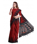 Red Cotton Printed Sambalpuri Kotki Saree With Unstitched Blouse Piece For Women
