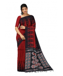 Red Cotton Printed Sambalpuri Kotki Saree With Unstitched Blouse Piece For Women