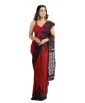 Red Cotton Printed Sambalpuri Kotki Saree With Unstitched Blouse Piece For Women