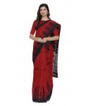 Red Cotton Printed Sambalpuri Kotki Saree With Unstitched Blouse Piece For Women