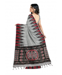 Grey Cotton Printed Sambalpuri Saree With Unstitched Blouse Piece For Women