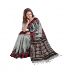 Grey Cotton Printed Sambalpuri Saree With Unstitched Blouse Piece For Women