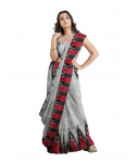 Grey Cotton Printed Sambalpuri Saree With Unstitched Blouse Piece For Women