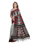 Grey Cotton Printed Sambalpuri Saree With Unstitched Blouse Piece For Women