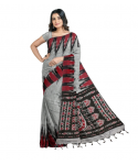 Grey Cotton Printed Sambalpuri Saree With Unstitched Blouse Piece For Women
