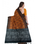 Orange Cotton Printed Madhubani Saree With Unstitched Blouse Piece For Women