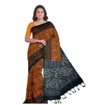 Orange Cotton Printed Madhubani Saree With Unstitched Blouse Piece For Women