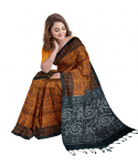 Orange Cotton Printed Madhubani Saree With Unstitched Blouse Piece For Women