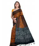 Orange Cotton Printed Madhubani Saree With Unstitched Blouse Piece For Women