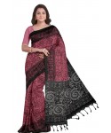 Hot Pink Cotton Printed Madhubani Saree With Unstitched Blouse Piece For Women