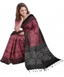 Hot Pink Cotton Printed Madhubani Saree With Unstitched Blouse Piece For Women