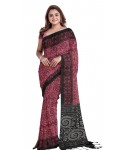 Hot Pink Cotton Printed Madhubani Saree With Unstitched Blouse Piece For Women