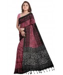 Hot Pink Cotton Printed Madhubani Saree With Unstitched Blouse Piece For Women